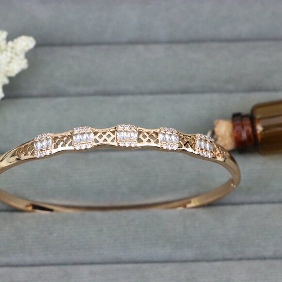 Rose Gold Bangle with Lattice Design and Crystal Accents, XPBL0572 - Picture 10 of 12